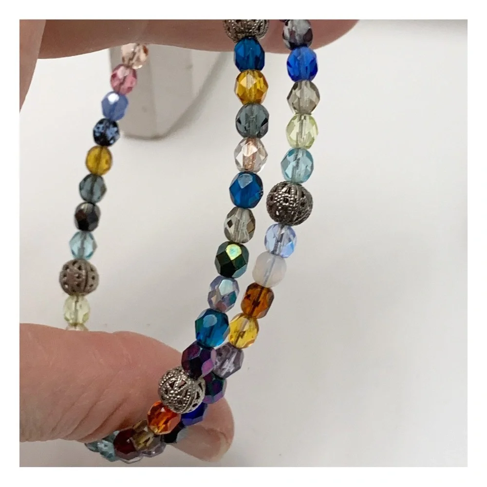 colorful glass beaded memory wire bracelet spring lightweight no clasp